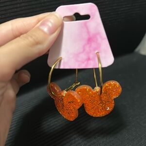 Orange Mickey Mouse glitter hoop earrings